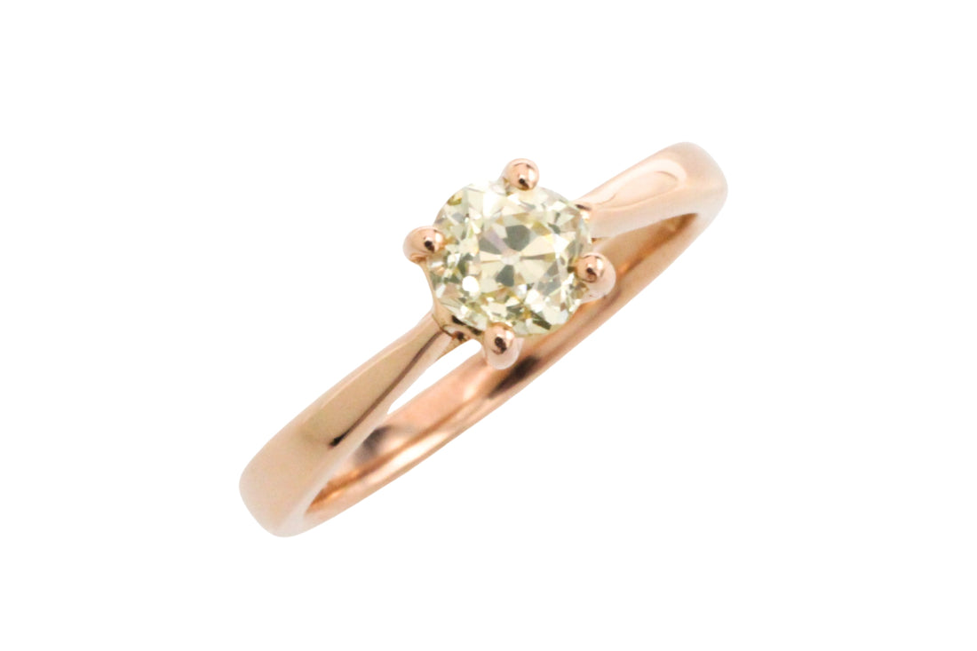 Old cut diamond solitaire ring in rose gold-Vintage Rings-The Antique Ring Shop