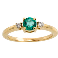 Emerald and diamond ring in 14 carat gold-engagement rings-The Antique Ring Shop