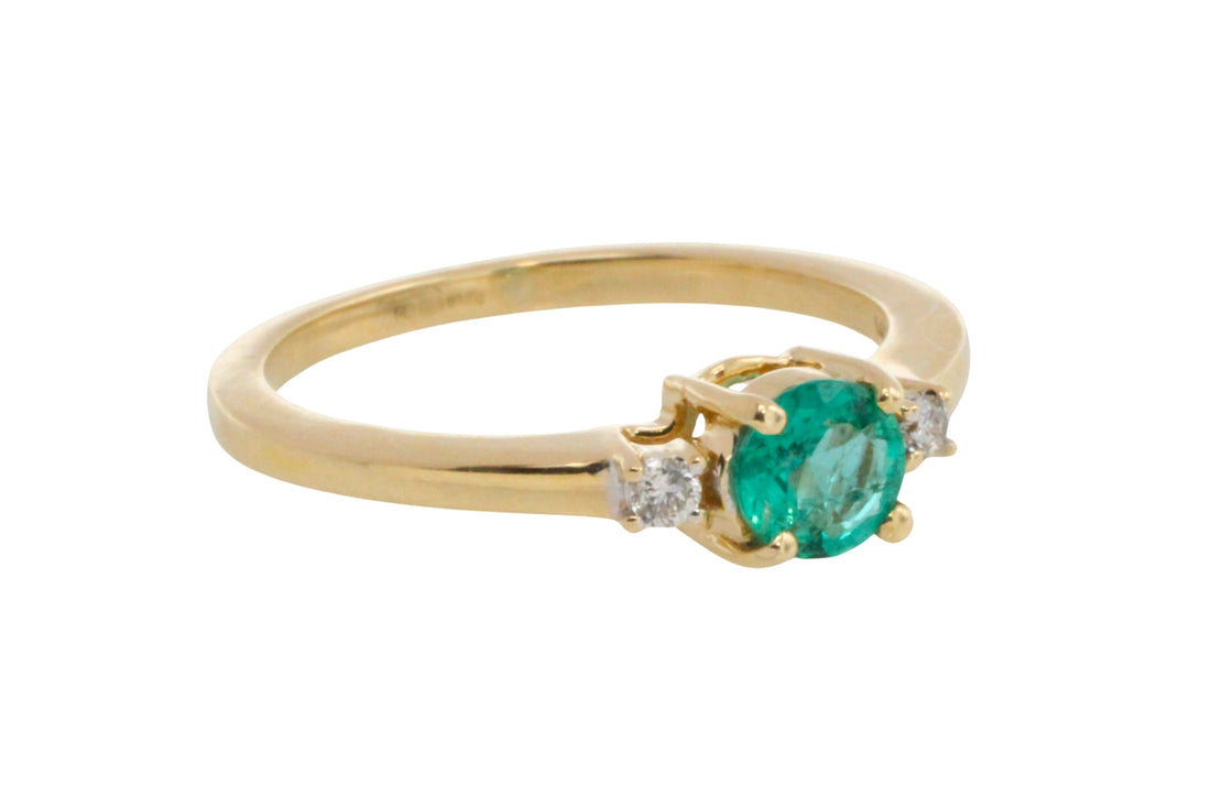Emerald and diamond ring in 14 carat gold-engagement rings-The Antique Ring Shop