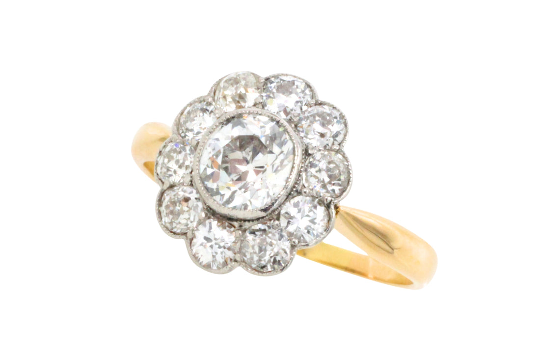 Edwrdian old cut diamond cluster ring in 18 carat gold