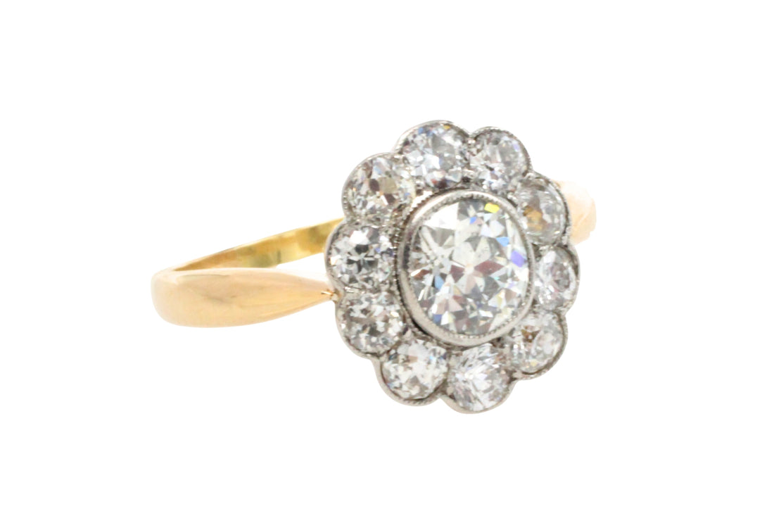 Edwrdian old cut diamond cluster ring in 18 carat gold