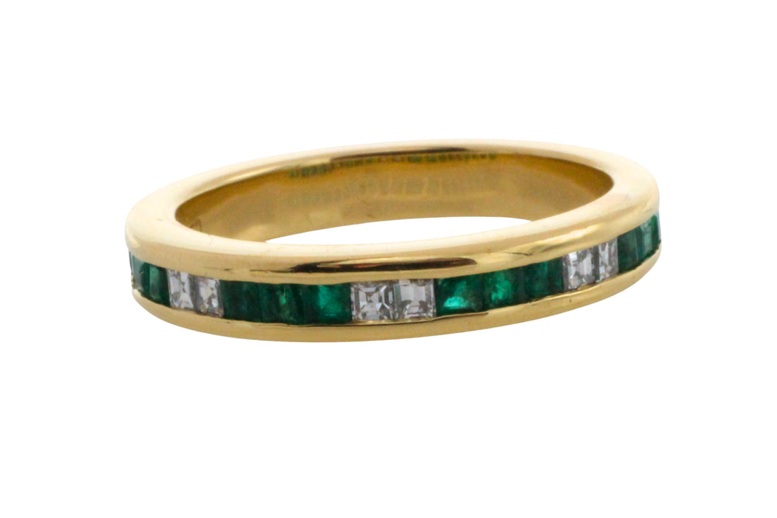 Emerald and diamond band in 18 carat gold-wedding rings-The Antique Ring Shop