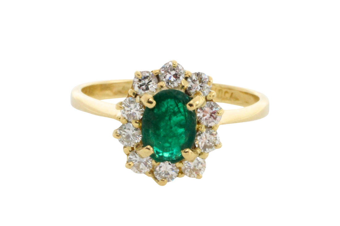Vintage smaragd en diamanten ring van 18 karaat goud