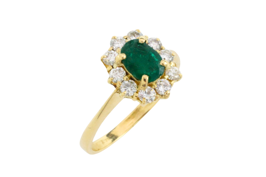 Vintage smaragd en diamanten ring van 18 karaat goud