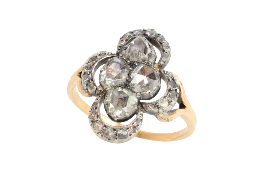 Rose diamond ring in silver and gold