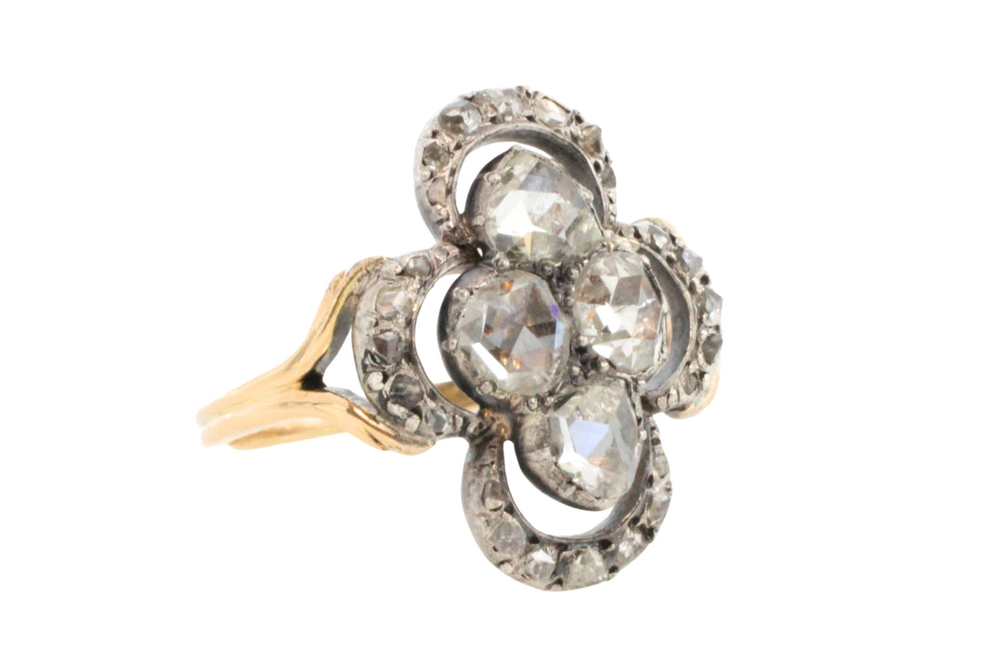 Rose diamond ring in silver and gold