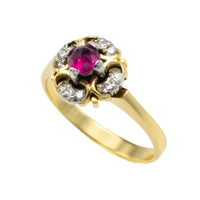 Ruby and diamond cluster ring in 18 carat gold-Vintage Rings-The Antique Ring Shop