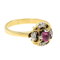 Ruby and diamond cluster ring in 18 carat gold-Vintage Rings-The Antique Ring Shop