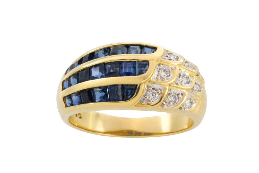 Carre sapphire and diamond ring in 18 carat gold