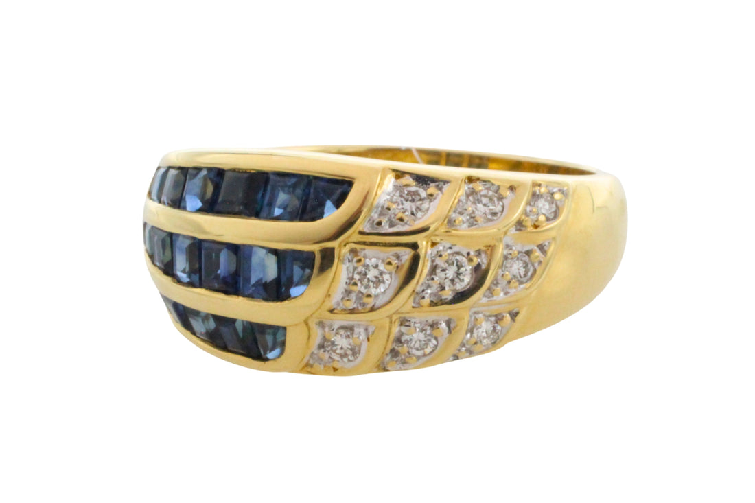 Carre sapphire and diamond ring in 18 carat gold