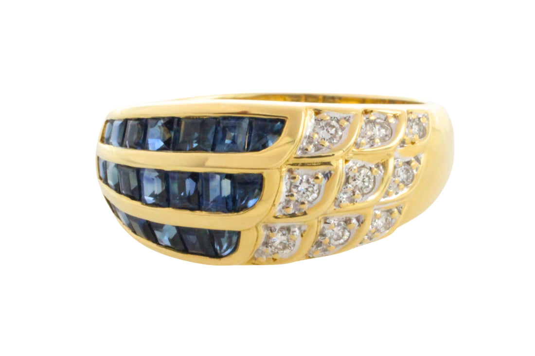 Carre sapphire and diamond ring in 18 carat gold