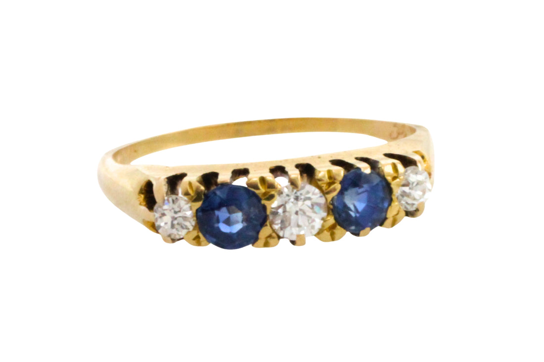 Edwardiaanse saffier en diamanten ring