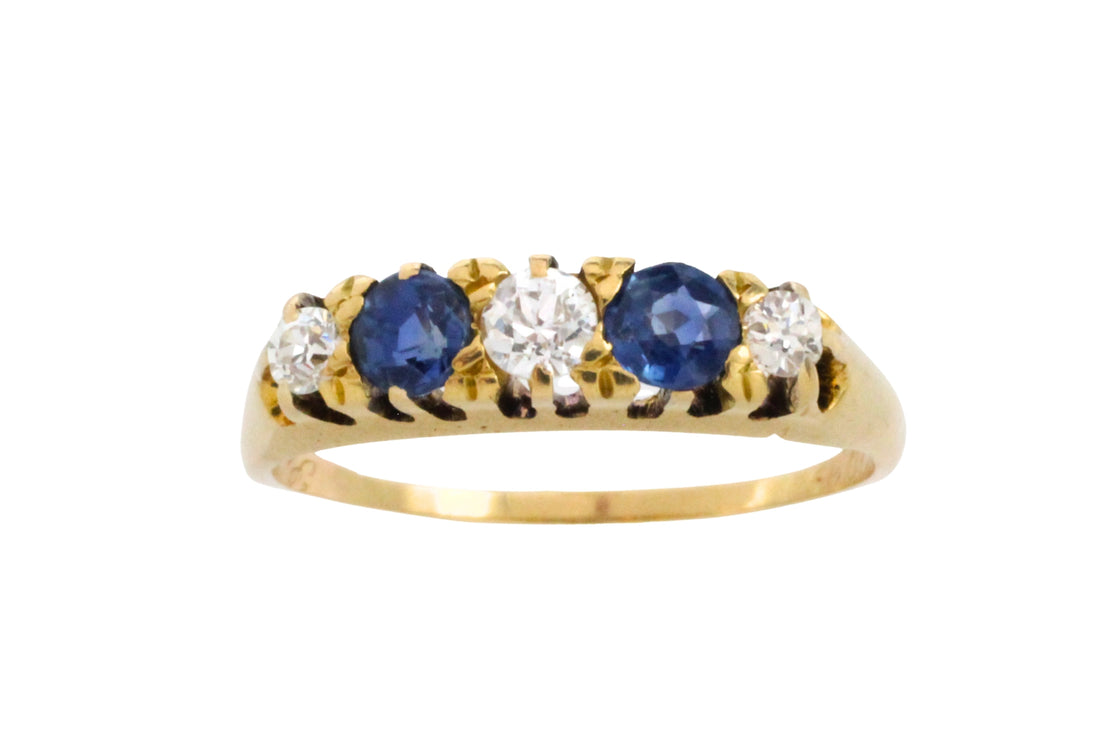 Edwardiaanse saffier en diamanten ring