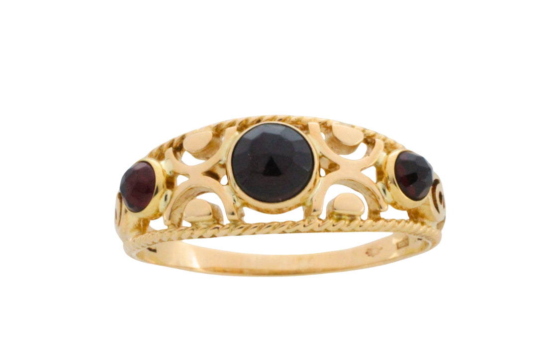 Garnet filigree ring in 14 carat gold-Vintage Rings-The Antique Ring Shop