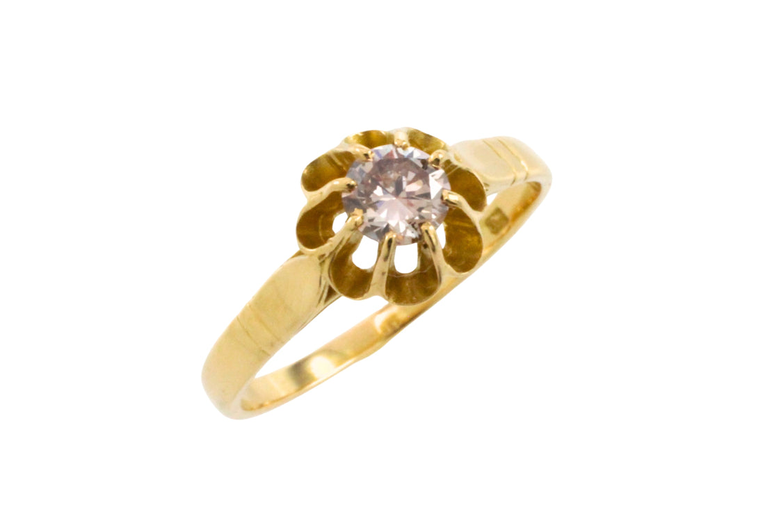 light brown diamond solitaire ring in 20 carat gold-engagement rings-The Antique Ring Shop