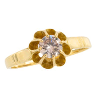 light brown diamond solitaire ring in 20 carat gold-engagement rings-The Antique Ring Shop