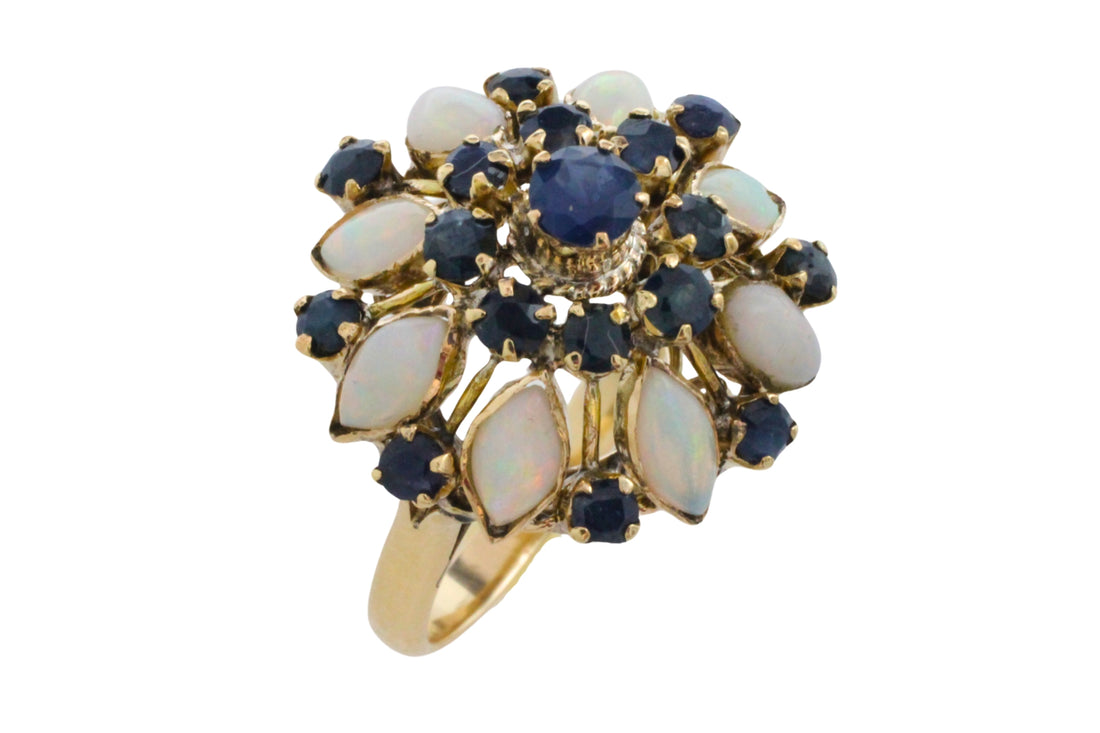 Vintage sapphire and opal ring in 14 carat gold