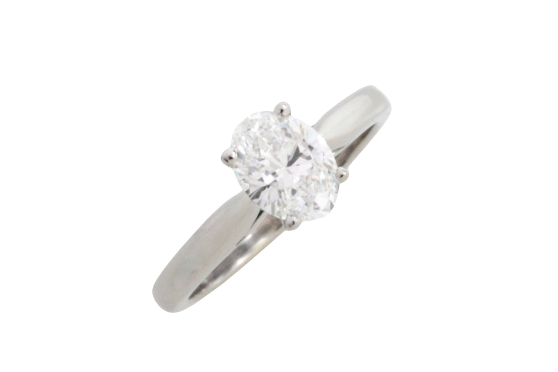 Oval diamond solitairte ring in platinum-engagement rings-The Antique Ring Shop