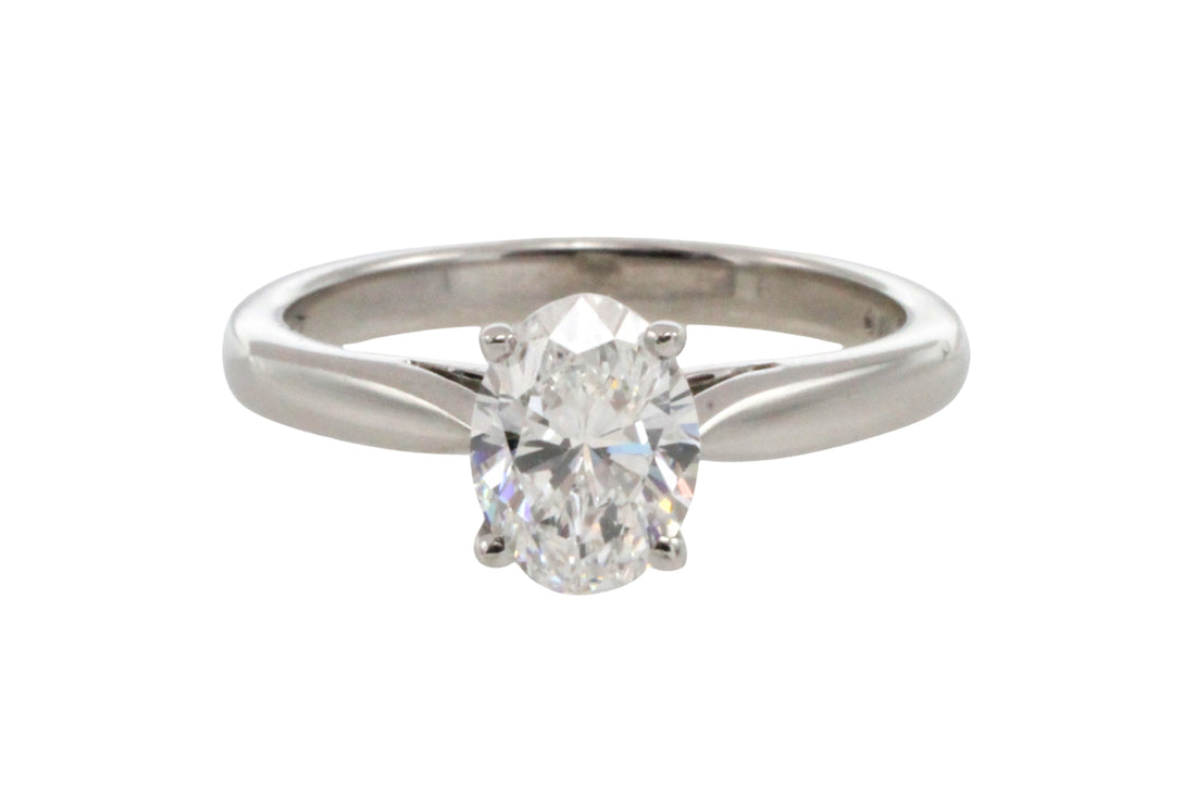 Oval diamond solitairte ring in platinum-engagement rings-The Antique Ring Shop