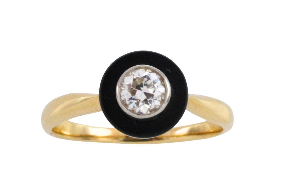 Vintage onyx and old cut diamond solitaire ring
