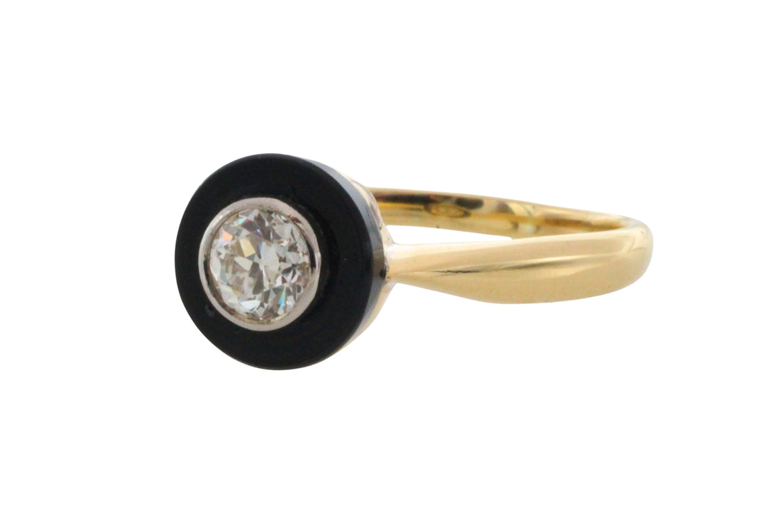 Vintage onyx and old cut diamond solitaire ring