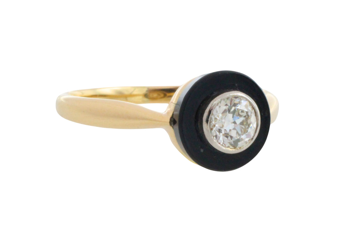 Vintage onyx and old cut diamond solitaire ring