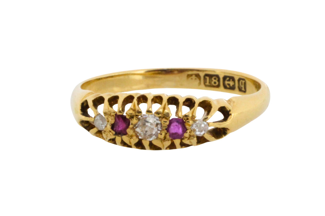 Edwardian ruby and diamond ring from 1915