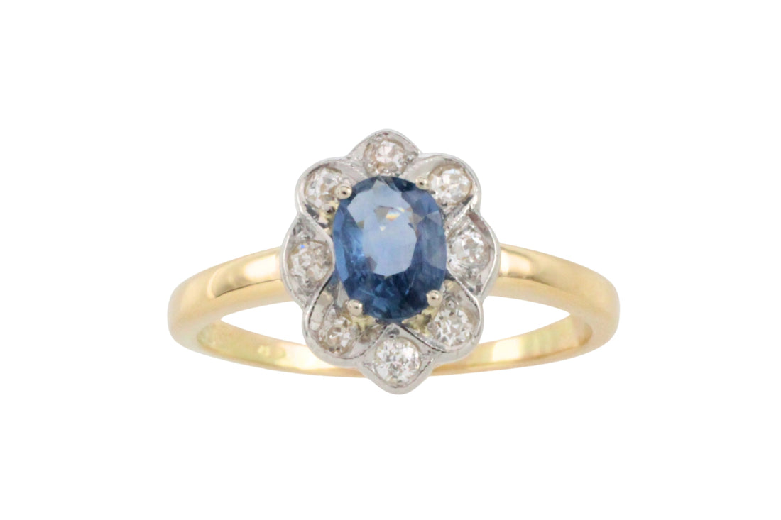 Vintage sapphire and diamond cluster ring
