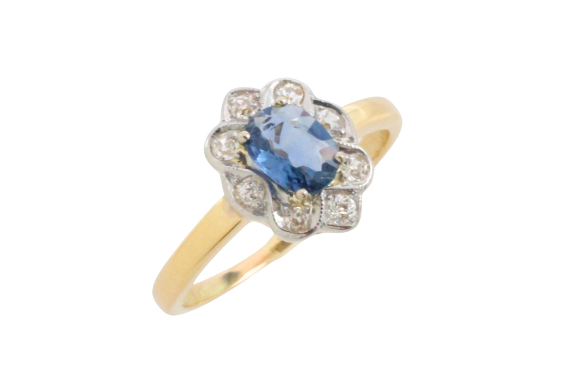 Vintage sapphire and diamond cluster ring