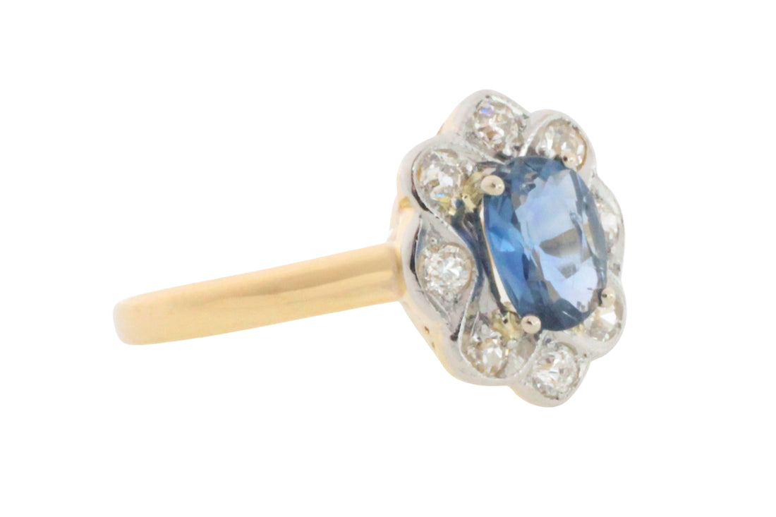 Vintage sapphire and diamond cluster ring