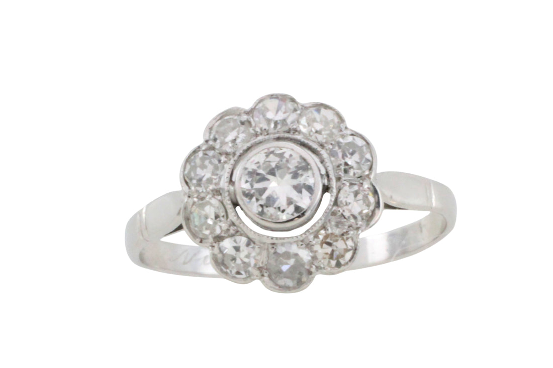 Old cut diamond cluster ring iin white gold-engagement rings-The Antique Ring Shop