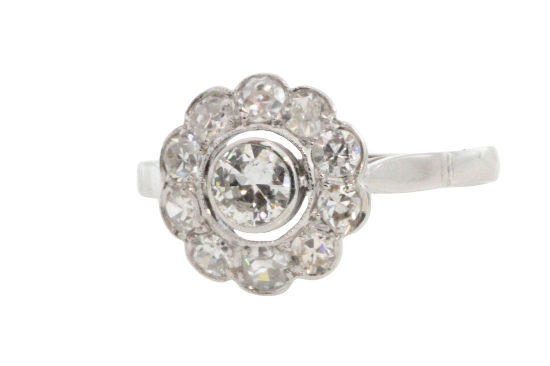 Old cut diamond cluster ring iin white gold-engagement rings-The Antique Ring Shop