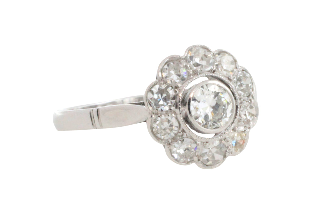 Old cut diamond cluster ring iin white gold-engagement rings-The Antique Ring Shop