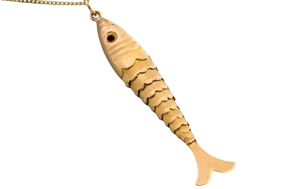 Vintage 14 carat gold fish pendant-Pendants-The Antique Ring Shop