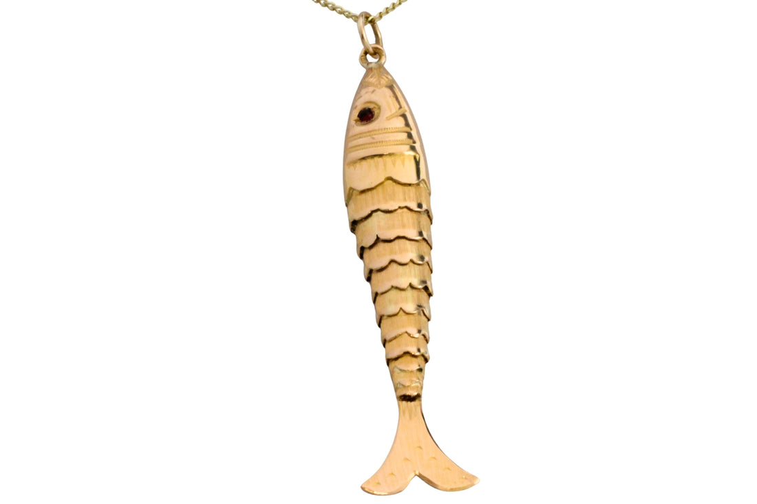 Vintage 14 carat gold fish pendant-Pendants-The Antique Ring Shop