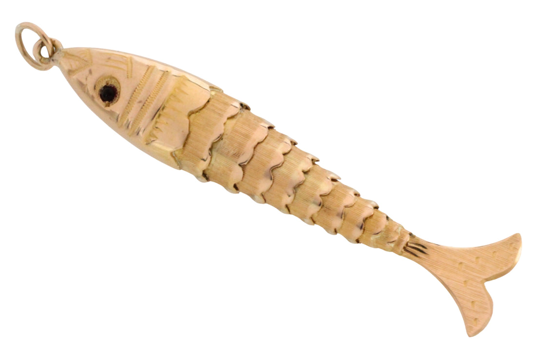 Vintage 14 carat gold fish pendant-Pendants-The Antique Ring Shop