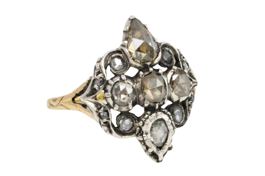 Antique rose diamond ring in silver and gold-Antique rings-The Antique Ring Shop