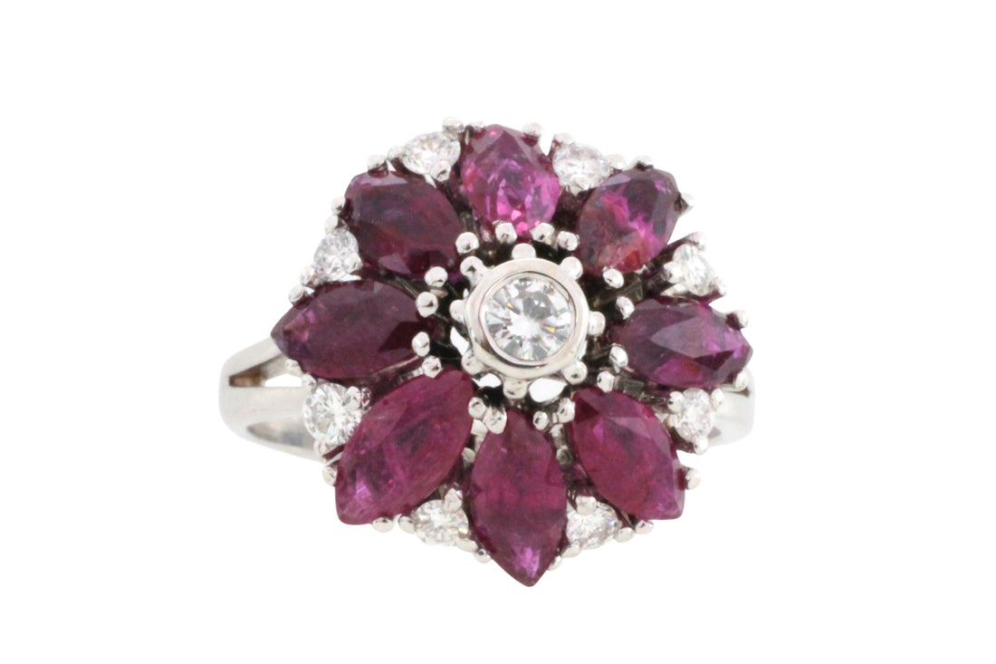 White gold ruby and diamond ring