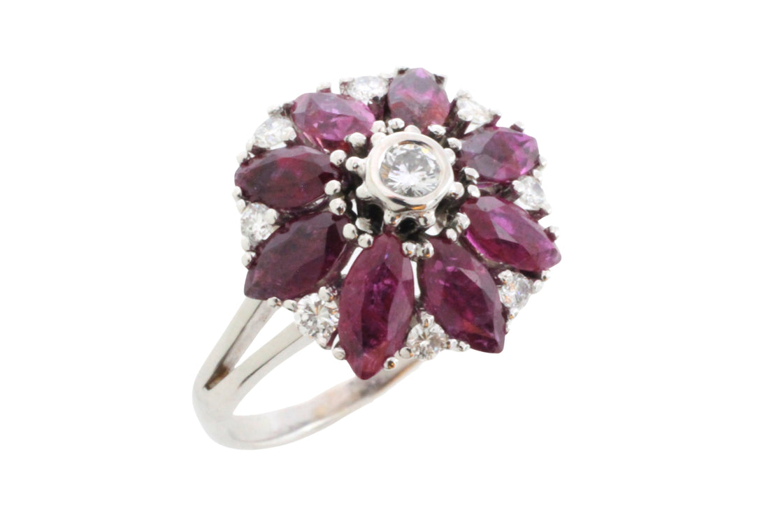 White gold ruby and diamond ring