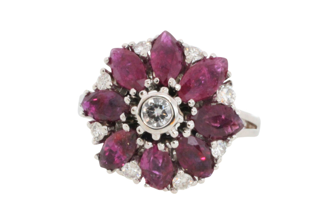White gold ruby and diamond ring