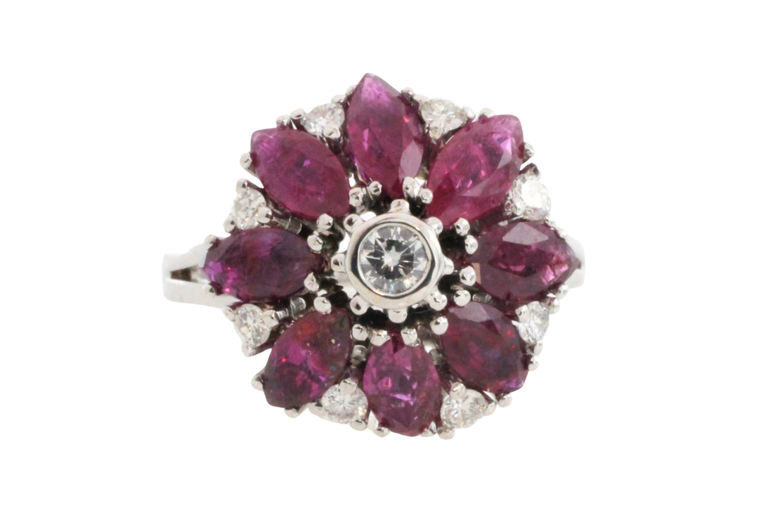 White gold ruby and diamond ring