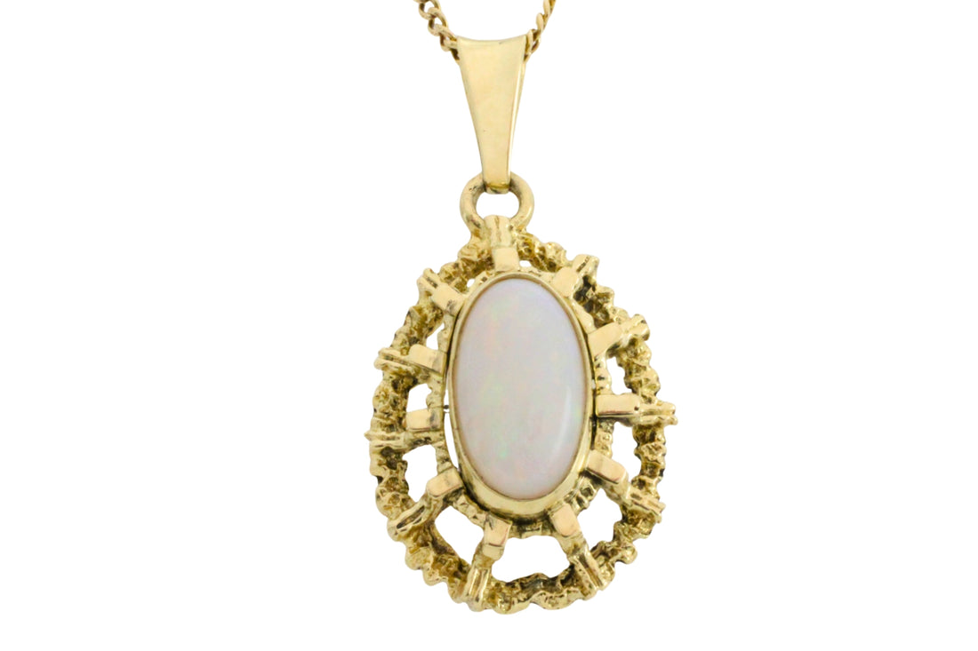 Cabochon opal pendant in 14 carat gold-Vintage Rings-The Antique Ring Shop