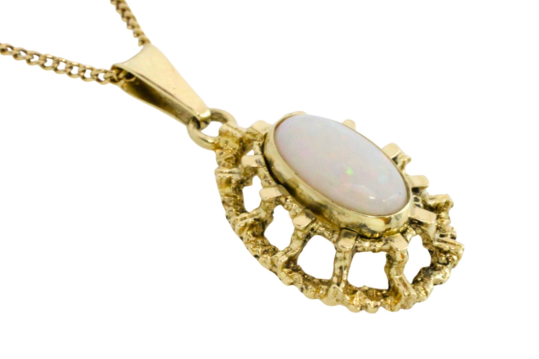 Cabochon opal pendant in 14 carat gold-Vintage Rings-The Antique Ring Shop