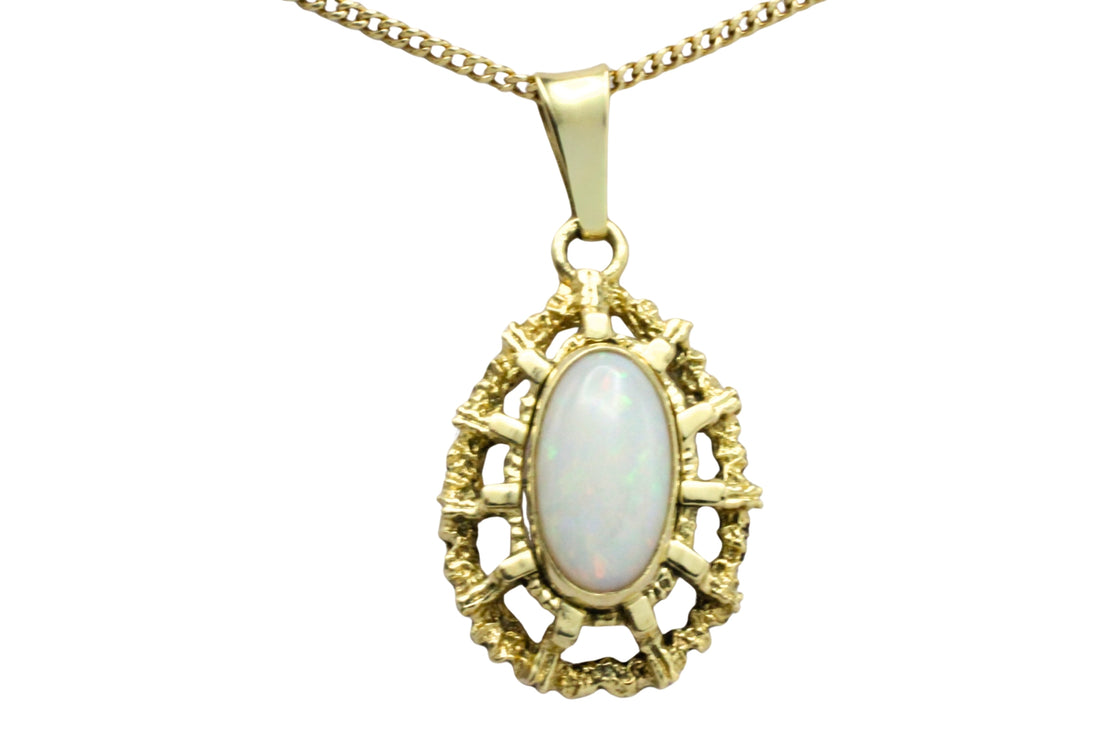 Cabochon opal pendant in 14 carat gold-Vintage Rings-The Antique Ring Shop