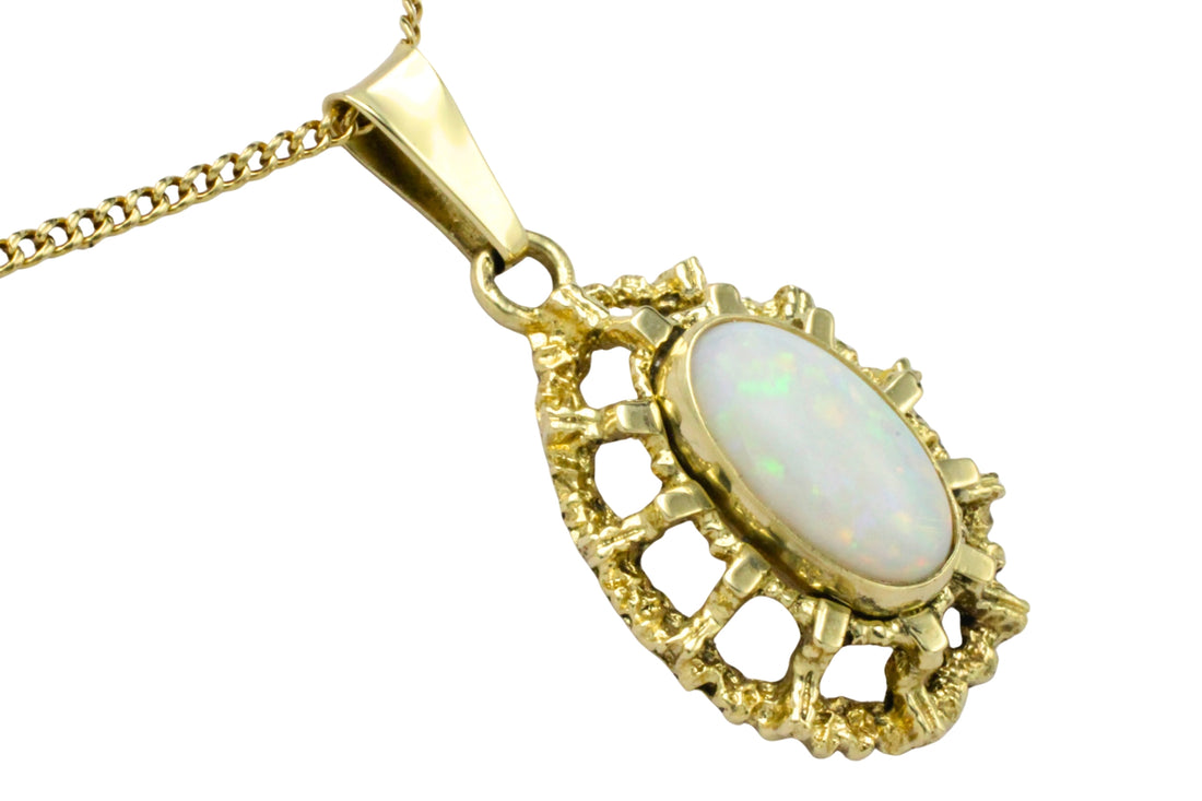 Cabochon opal pendant in 14 carat gold-Vintage Rings-The Antique Ring Shop