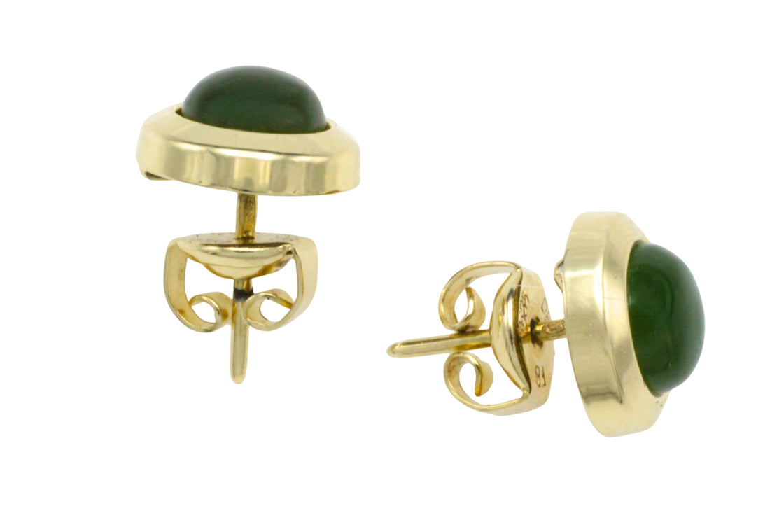 Nephrite jade studs in 14 carat gold-Earrings-The Antique Ring Shop