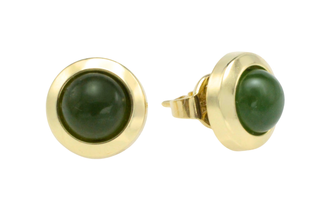 Nephrite jade studs in 14 carat gold-Earrings-The Antique Ring Shop