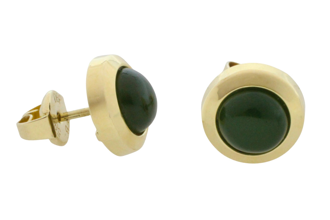 Nephrite jade studs in 14 carat gold-Earrings-The Antique Ring Shop