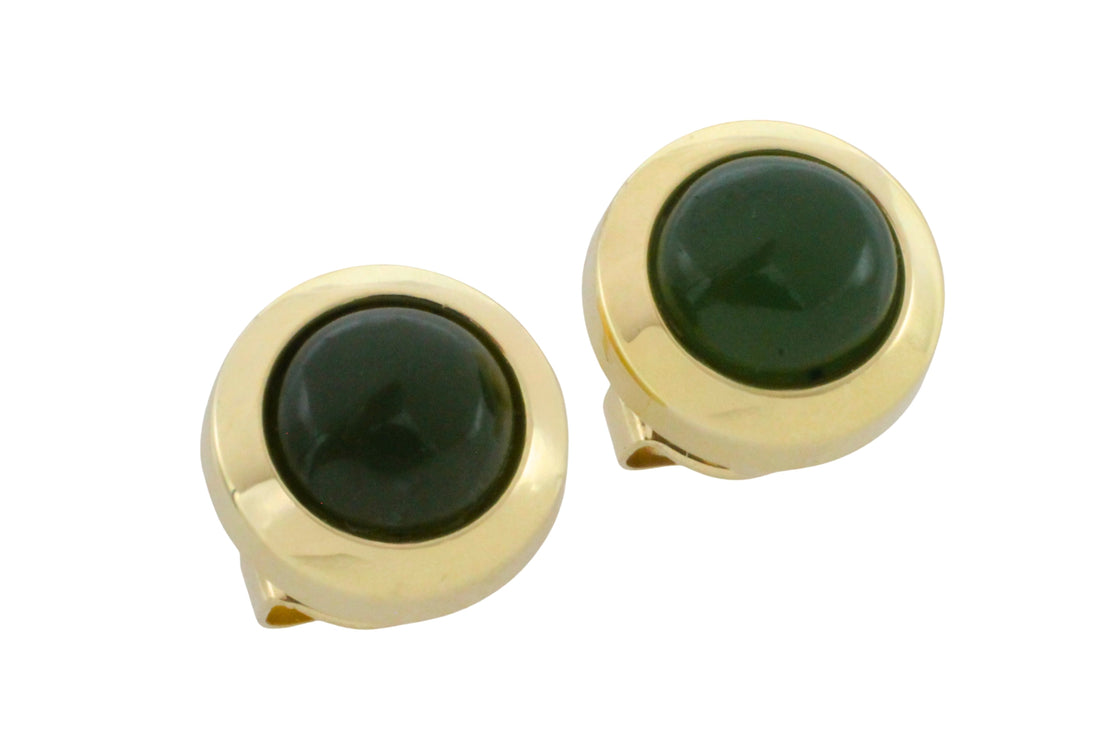 Nephrite jade studs in 14 carat gold-Earrings-The Antique Ring Shop