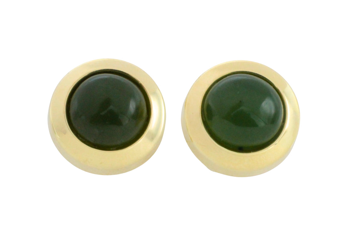 Nephrite jade studs in 14 carat gold-Earrings-The Antique Ring Shop